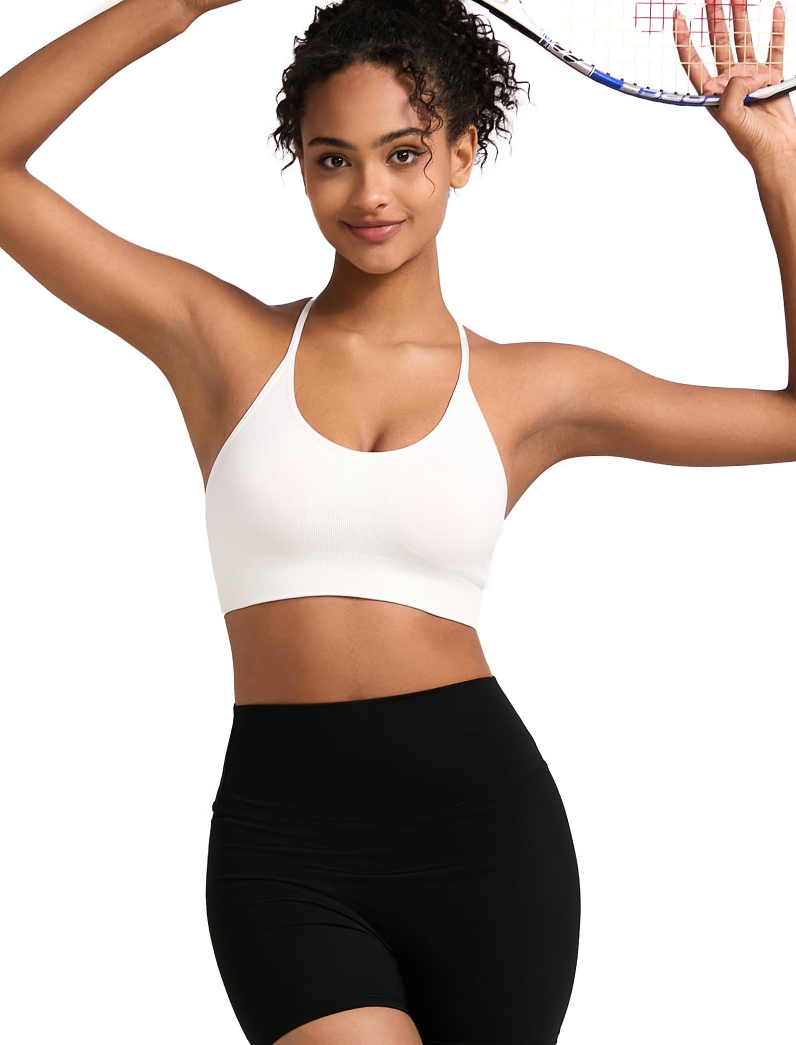 RUNNING GIRL Sports Bras for Women,Sexy Crisscross Back Seamless Supportive Sports Bra Medium Support with Removable Pads
