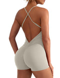 YEOREO Backless Tummy Control Jumpsuits for Women One Piece Workout Jumpsuits Sleeveless V Back Lizvette Scrunch Yoga Rompers