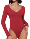 Avidlove Bodysuit for Women Long Sleeve Double Lined Tank Top V Neck Bodysuit Tummy Control Shapewear
