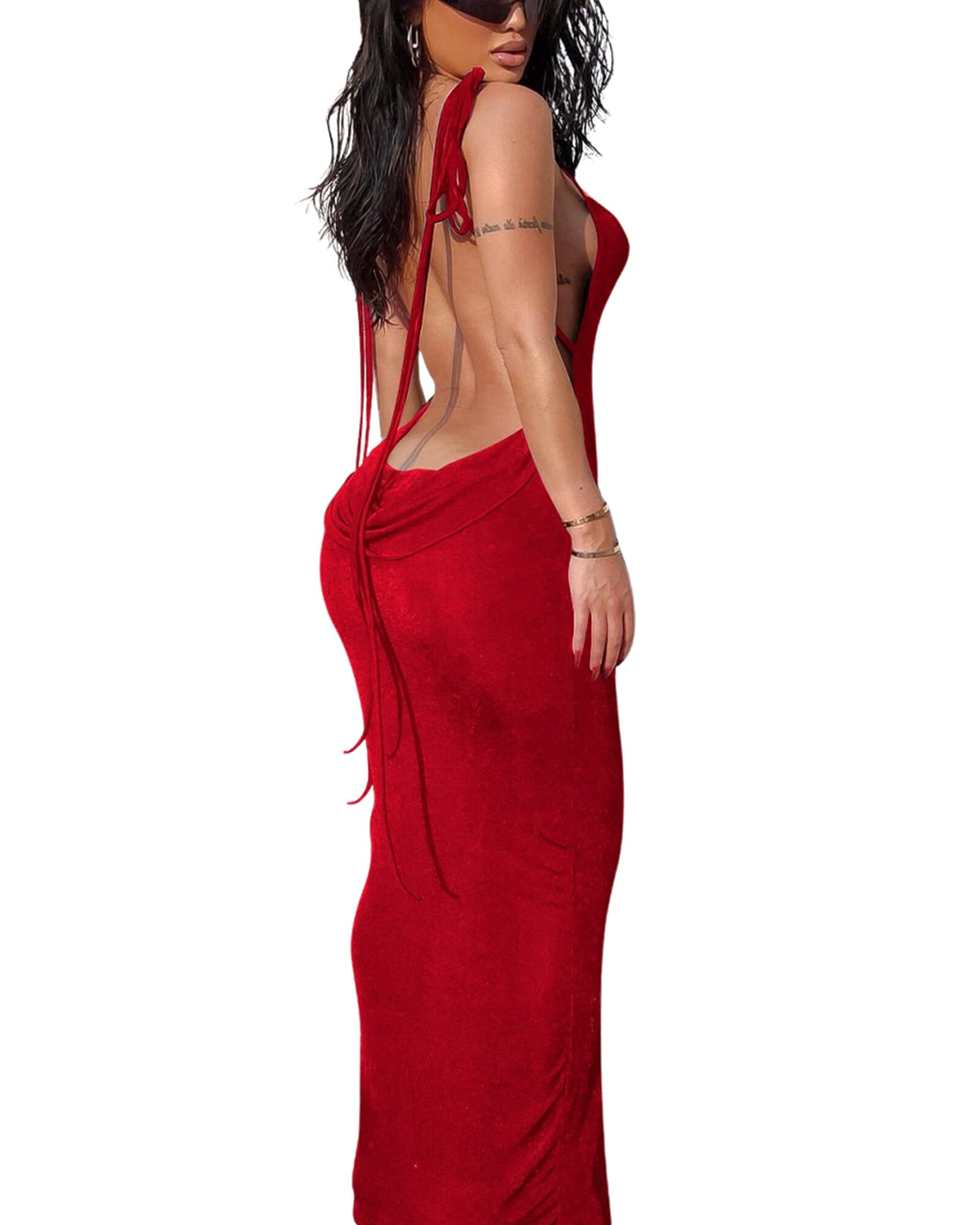 Doweha Women Backless Cowl Neck Cocktail Going Out Dress Halter Slip Long Semi Formal Party 2026 Spring Summer Maxi Dress