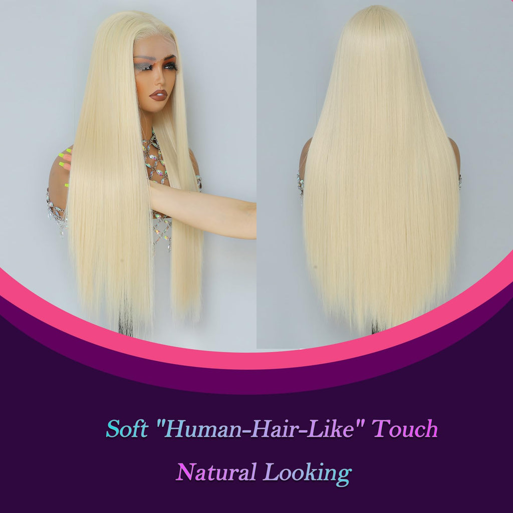 Synthetic Lace Front Wig, Honey Blonde Wig 13x6 Hd Lace Pre-Plucked Long Straight Highlights Glueless Wigs for Black Women 26 Inch Suitable for Everyday Wear