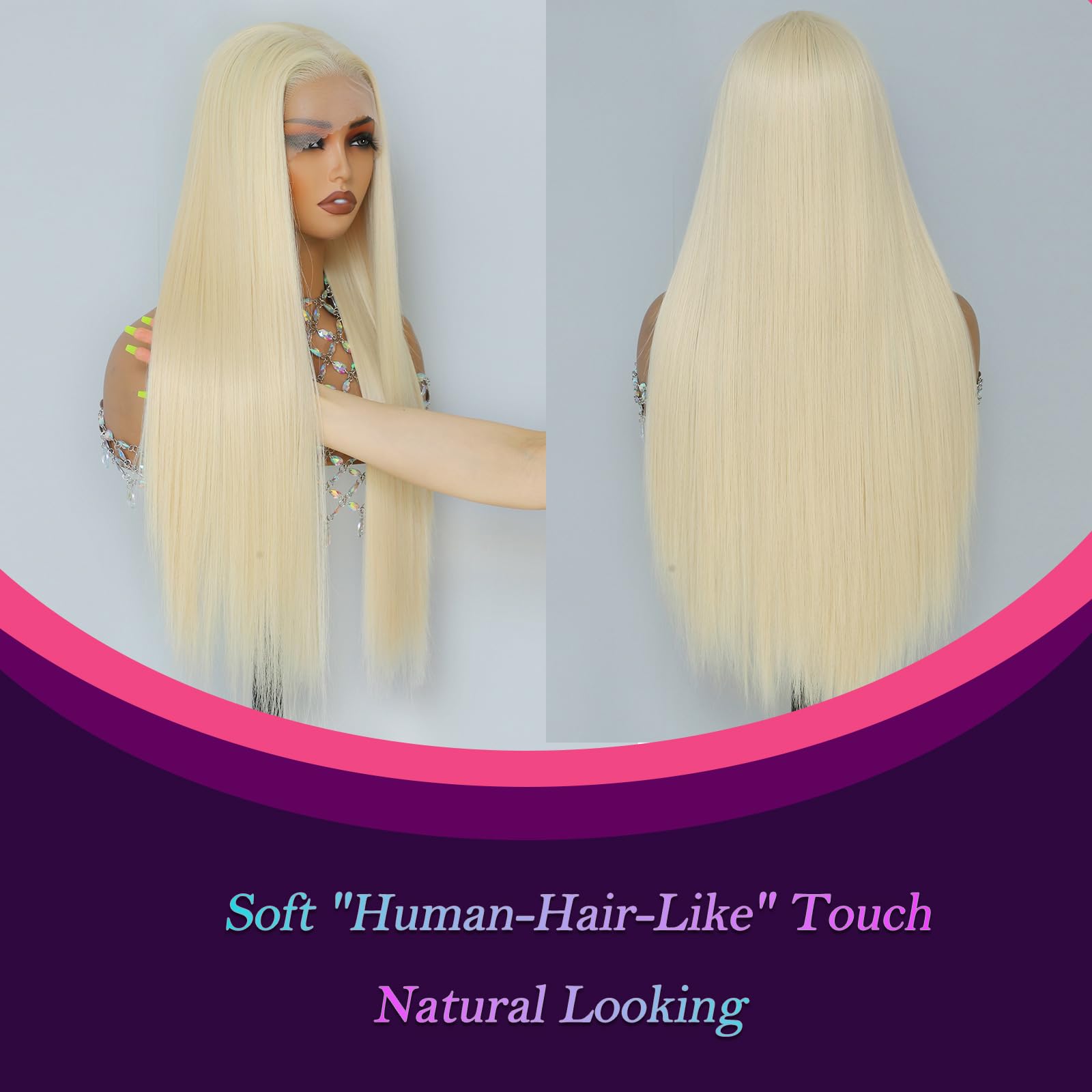 Synthetic Lace Front Wig, Honey Blonde Wig 13x6 Hd Lace Pre-Plucked Long Straight Highlights Glueless Wigs for Black Women 26 Inch Suitable for Everyday Wear