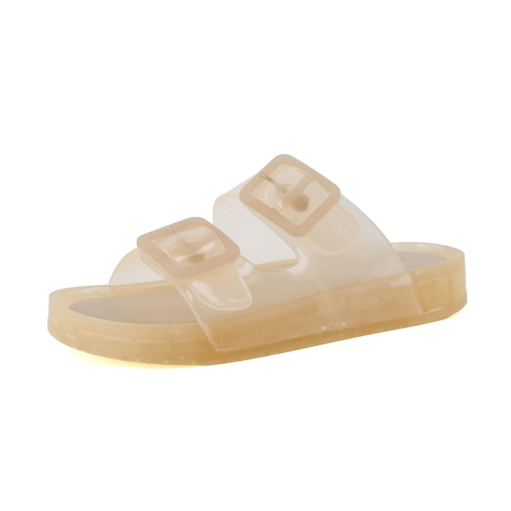 CUSHIONAIRE Pool Slides for Women Waterproof Double Buckle Adjustable Slip-On Womens Sandals for Beach Shower Casual Wear
