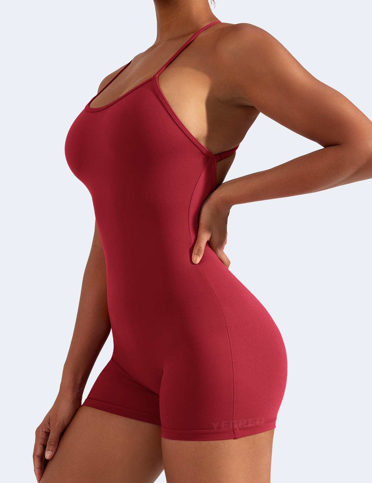 YEOREO Backless Tummy Control Jumpsuits for Women One Piece Workout Jumpsuits Sleeveless V Back Lizvette Scrunch Yoga Rompers