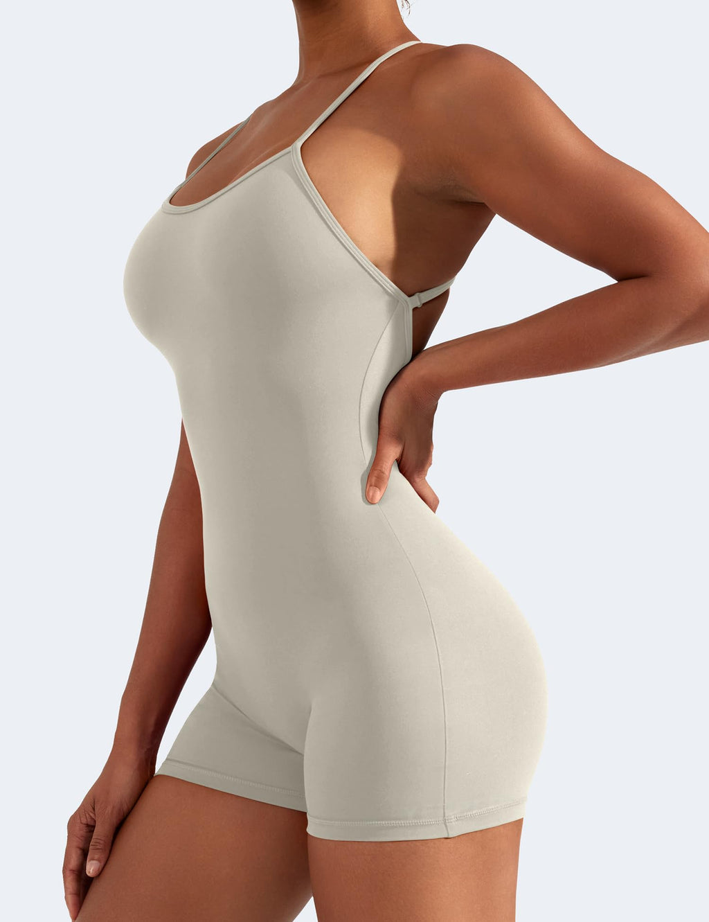 YEOREO Backless Tummy Control Jumpsuits for Women One Piece Workout Jumpsuits Sleeveless V Back Lizvette Scrunch Yoga Rompers