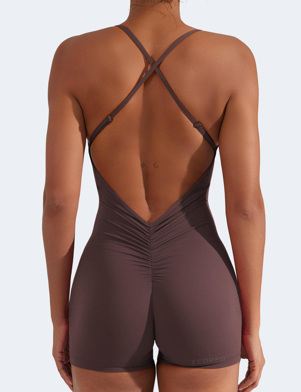 YEOREO Backless Tummy Control Jumpsuits for Women One Piece Workout Jumpsuits Sleeveless V Back Lizvette Scrunch Yoga Rompers