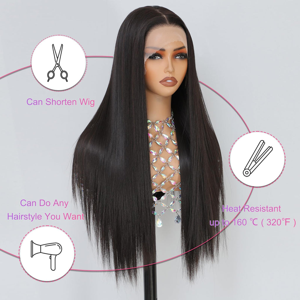 Synthetic Lace Front Wig, Honey Blonde Wig 13x6 Hd Lace Pre-Plucked Long Straight Highlights Glueless Wigs for Black Women 26 Inch Suitable for Everyday Wear