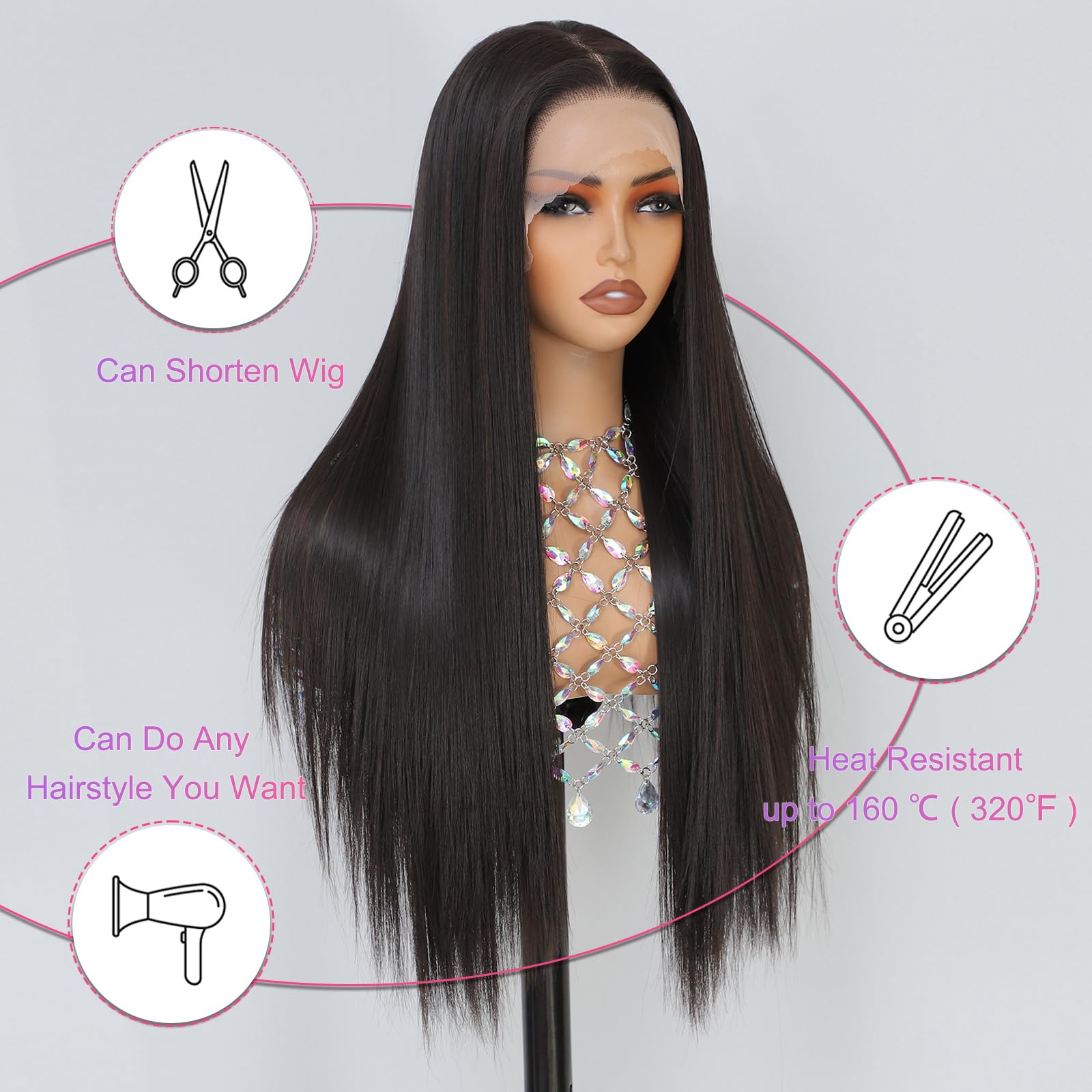 Synthetic Lace Front Wig, Honey Blonde Wig 13x6 Hd Lace Pre-Plucked Long Straight Highlights Glueless Wigs for Black Women 26 Inch Suitable for Everyday Wear