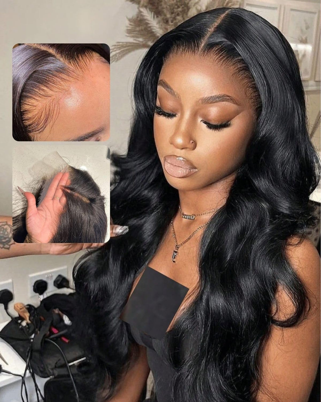wigcool Hidden Strap Body Wave 360 613 Lace Front Wig Human Hair Glueless Wigs Human hair Pre Plucked Pre Bleached 180% Density Blonde Wig With Drawstring HD Full Lace Human Hair Wigs 20Inch