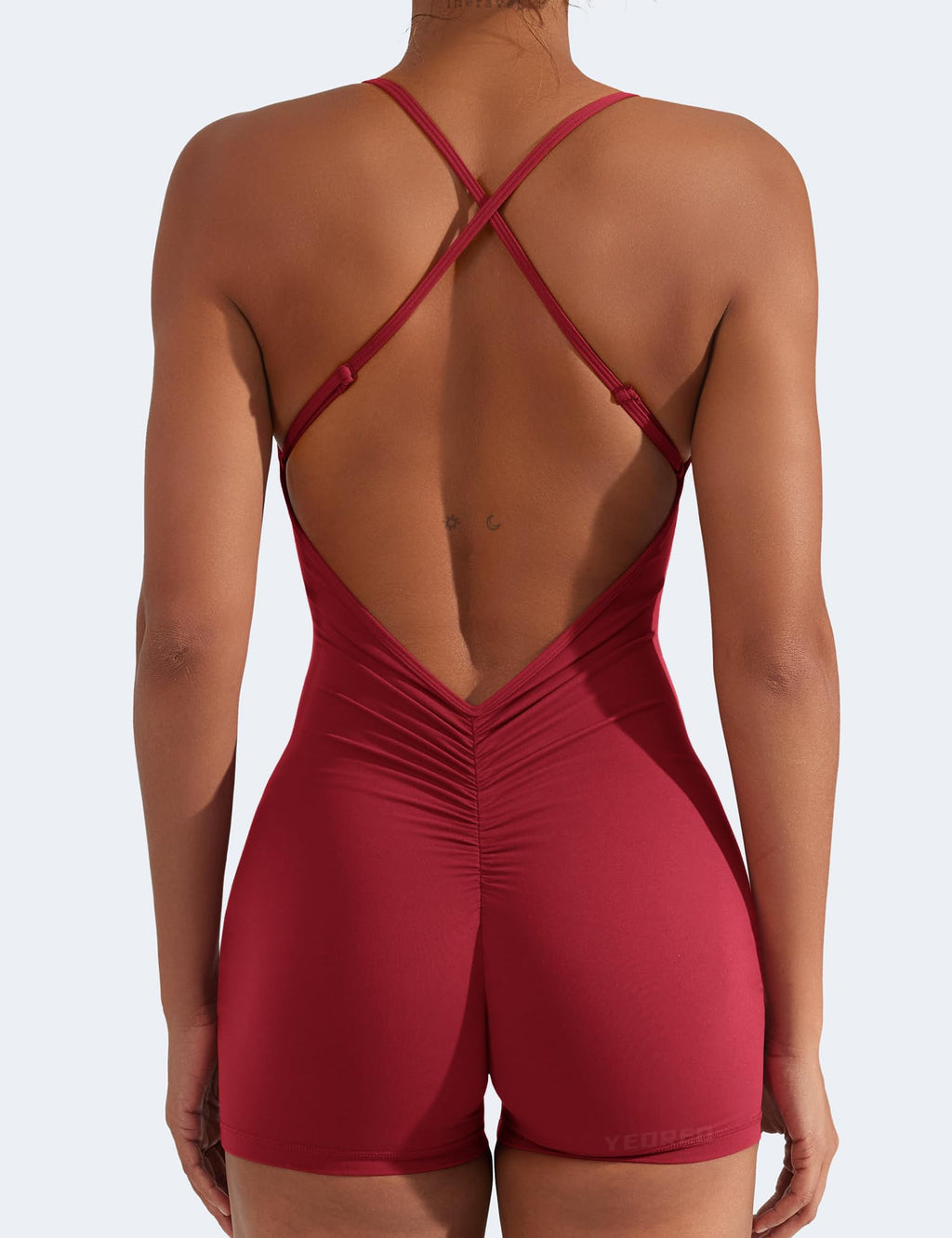 YEOREO Backless Tummy Control Jumpsuits for Women One Piece Workout Jumpsuits Sleeveless V Back Lizvette Scrunch Yoga Rompers