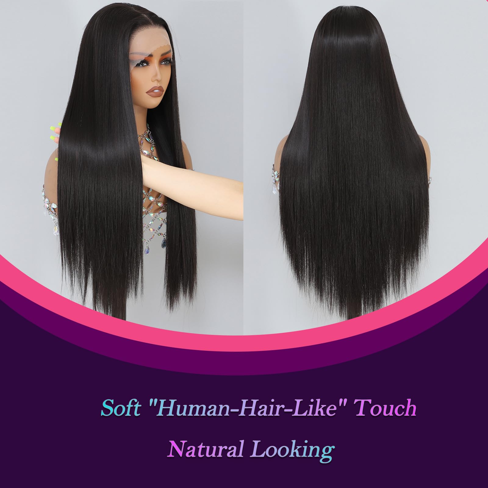Synthetic Lace Front Wig, Honey Blonde Wig 13x6 Hd Lace Pre-Plucked Long Straight Highlights Glueless Wigs for Black Women 26 Inch Suitable for Everyday Wear