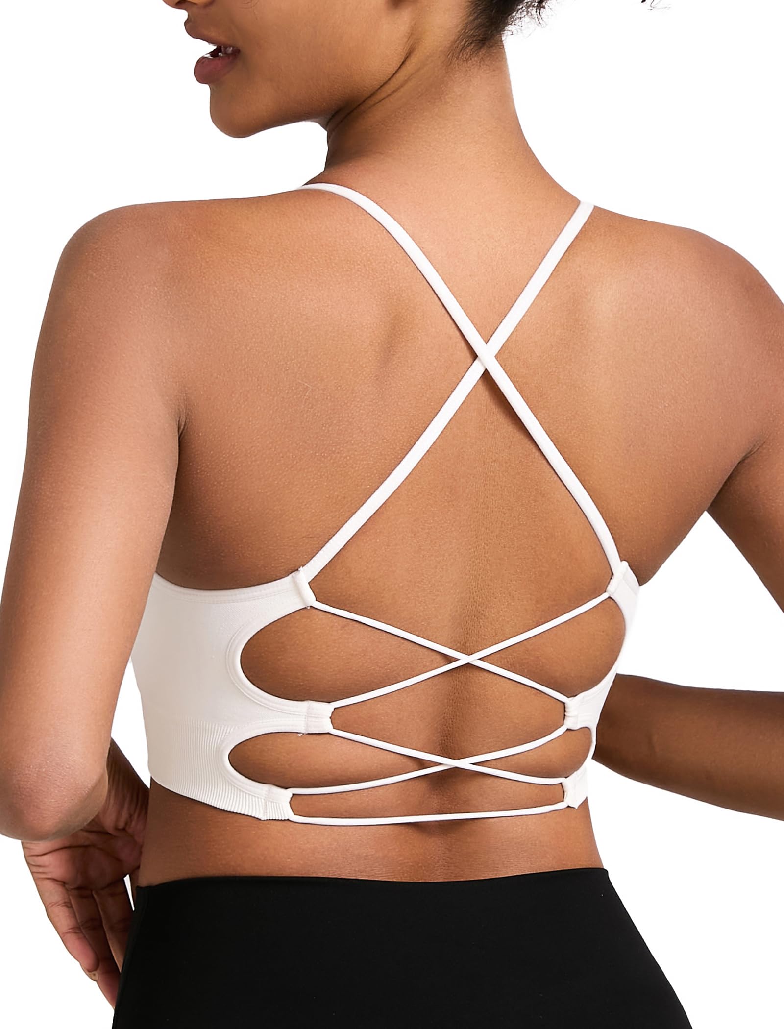 RUNNING GIRL Sports Bras for Women,Sexy Crisscross Back Seamless Supportive Sports Bra Medium Support with Removable Pads