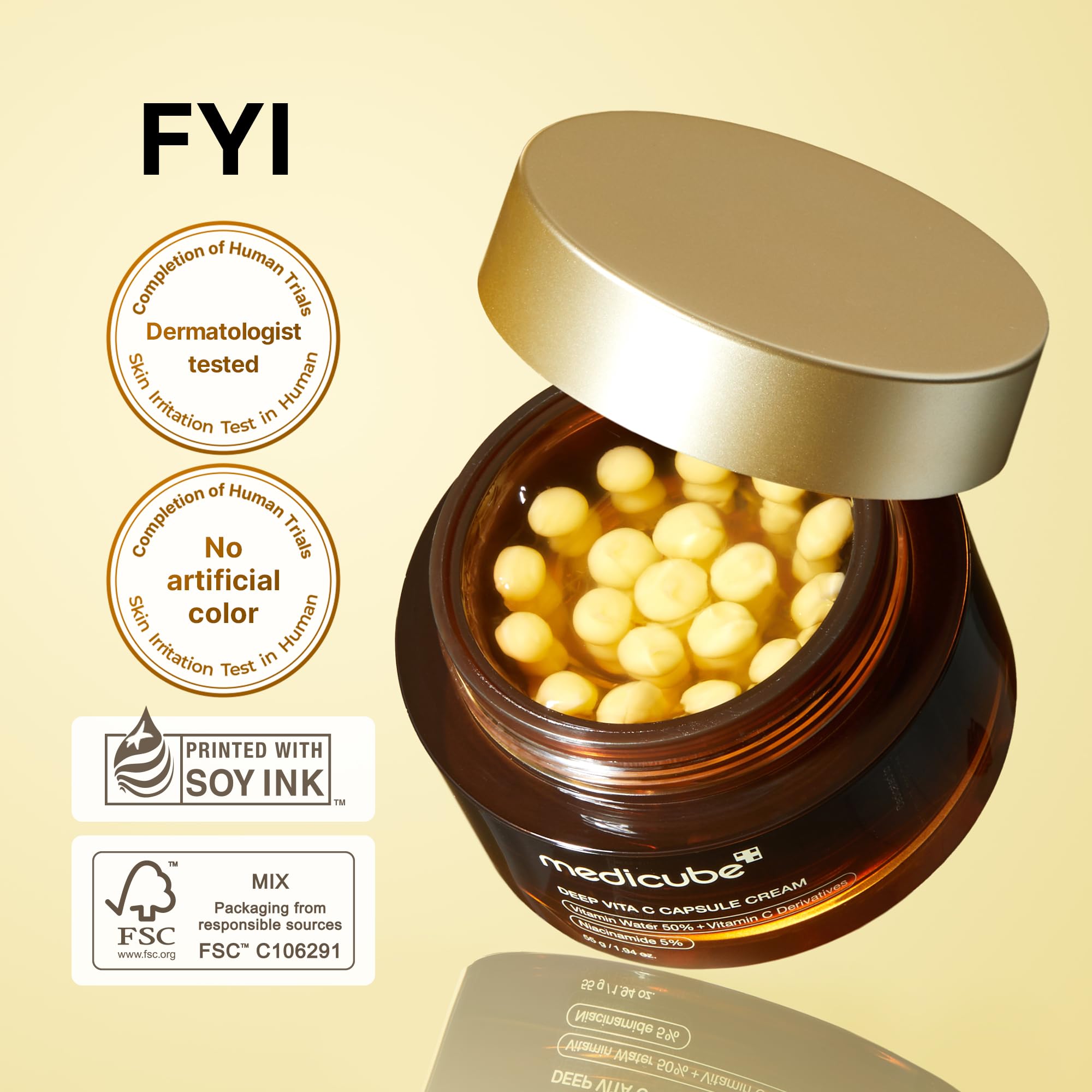 medicube Capsule Cream with Deep Vitamin C | Liposome Vitamin C Golden Capsule for Radiance & Firm-Looking Skin | Hydrating Glow Gel Texture | Korean Skincare, 1.94 oz