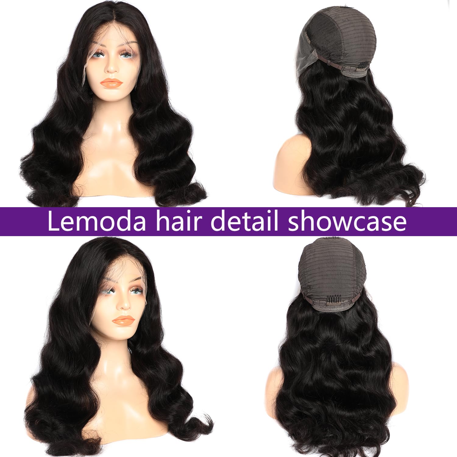 Lemoda Wholesale 13X4 Body Wave Human Hair Lace Front Wigs 16inch Natural Black 200% Density Brazilian HD Lace Wig Natural Hairline Color 1B 100% Human Hair Wig