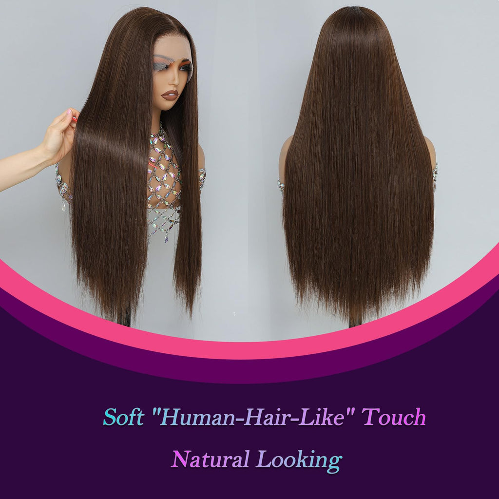 Synthetic Lace Front Wig, Honey Blonde Wig 13x6 Hd Lace Pre-Plucked Long Straight Highlights Glueless Wigs for Black Women 26 Inch Suitable for Everyday Wear