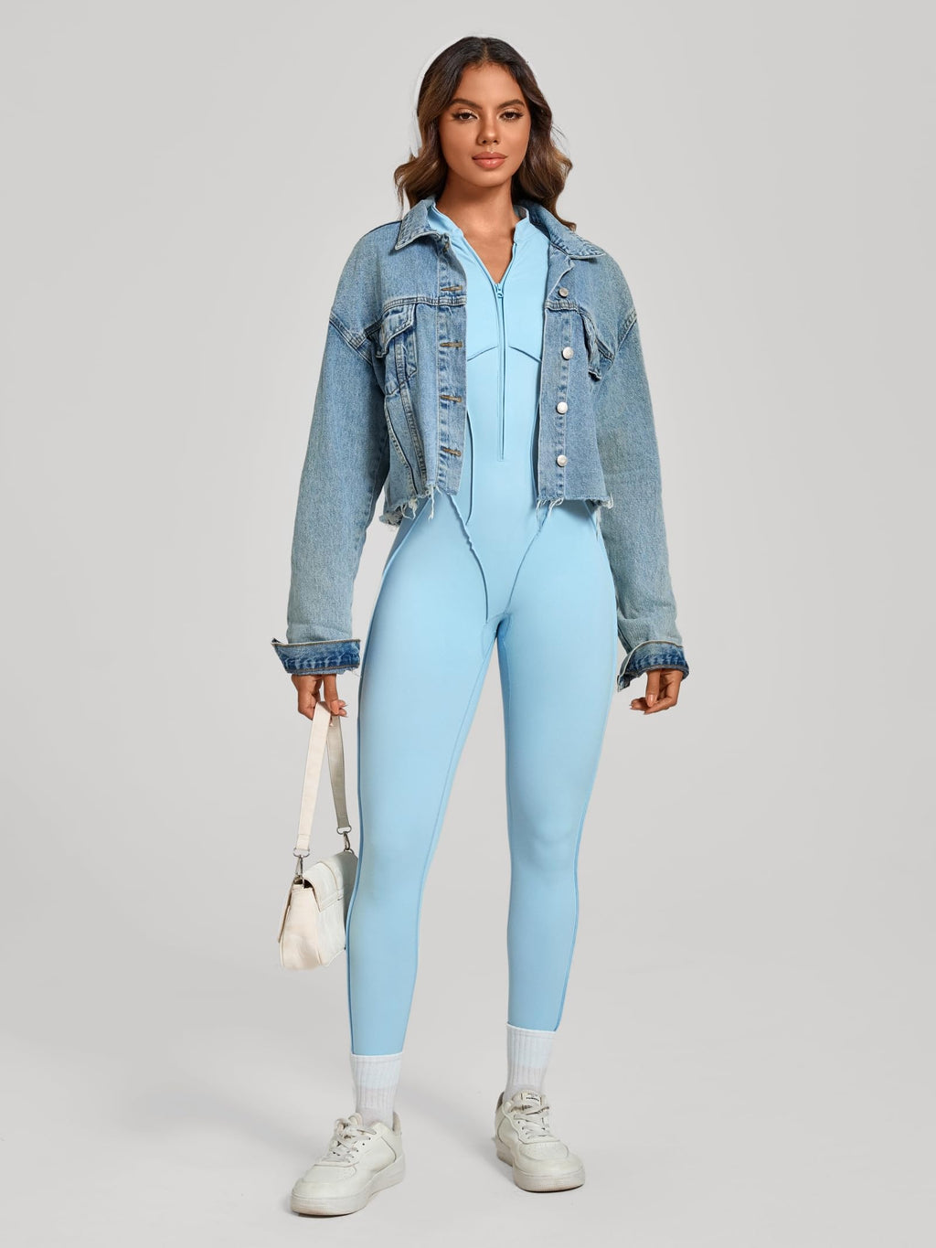 ABOCIW Womens Zipper Long Long Sleeve Workout Jumpsuit Contouring Seams Backless Bodysuit Yoga Rompers Catsuit