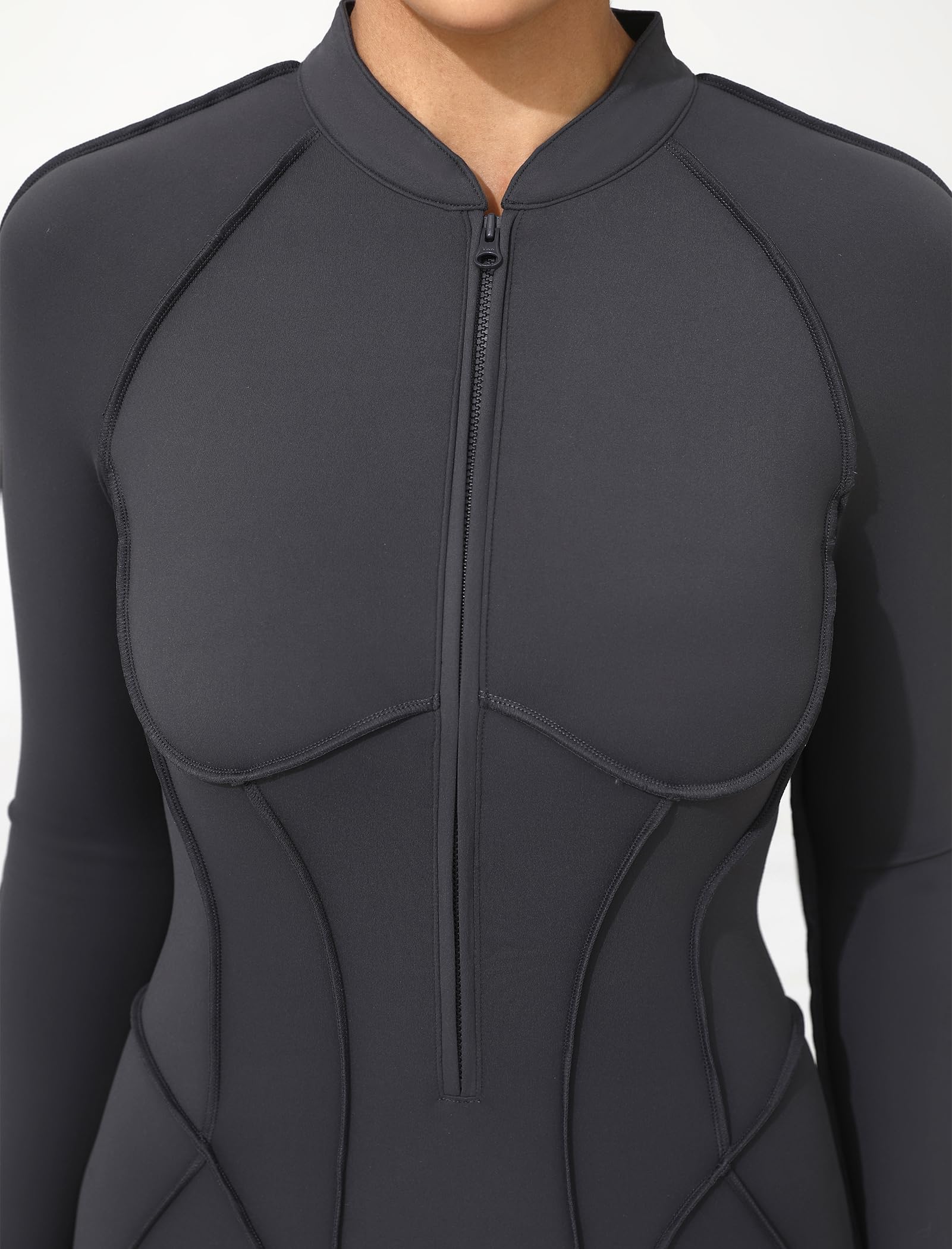 ABOCIW Womens Zipper Long Long Sleeve Workout Jumpsuit Contouring Seams Backless Bodysuit Yoga Rompers Catsuit