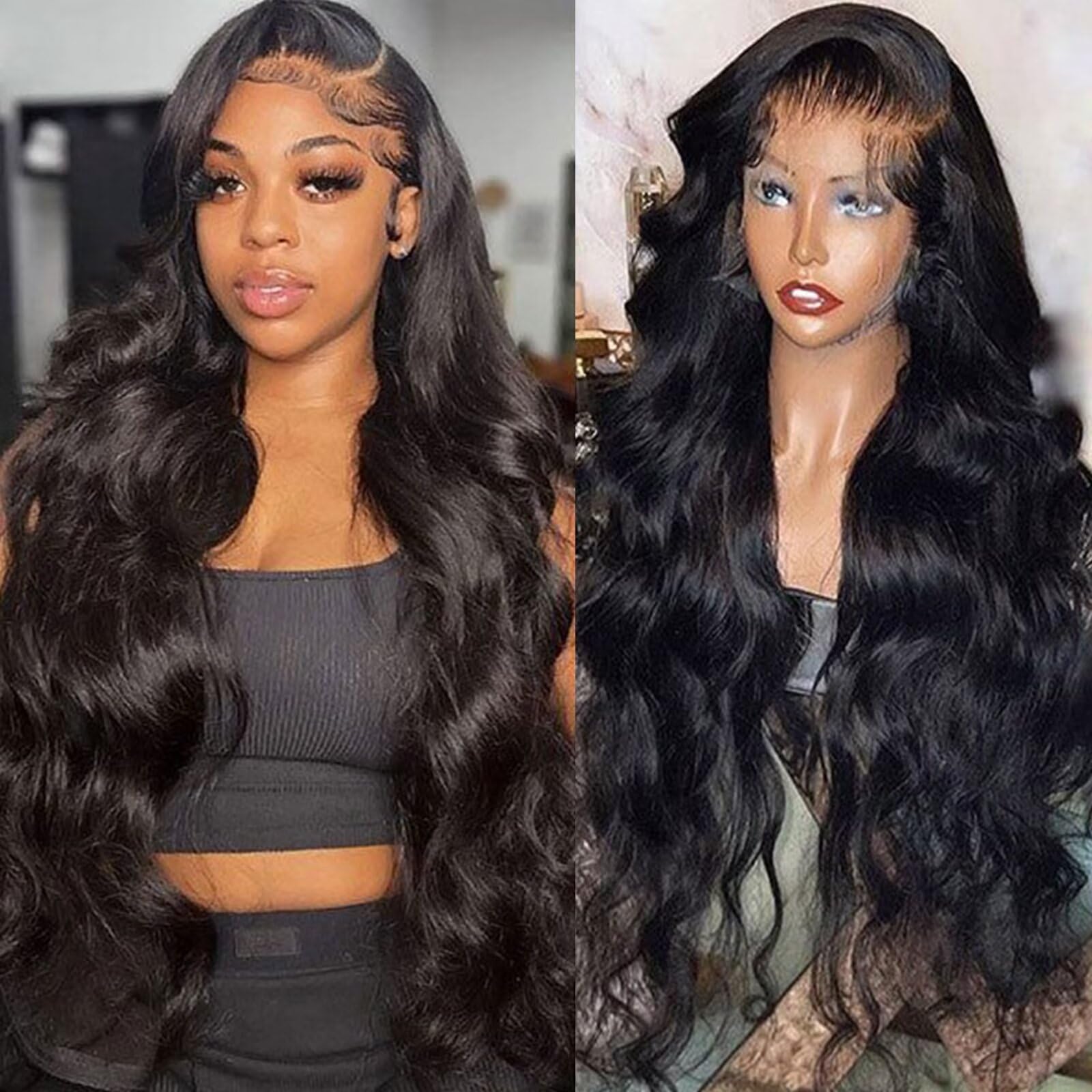 Lemoda Wholesale 13X4 Body Wave Human Hair Lace Front Wigs 16inch Natural Black 200% Density Brazilian HD Lace Wig Natural Hairline Color 1B 100% Human Hair Wig