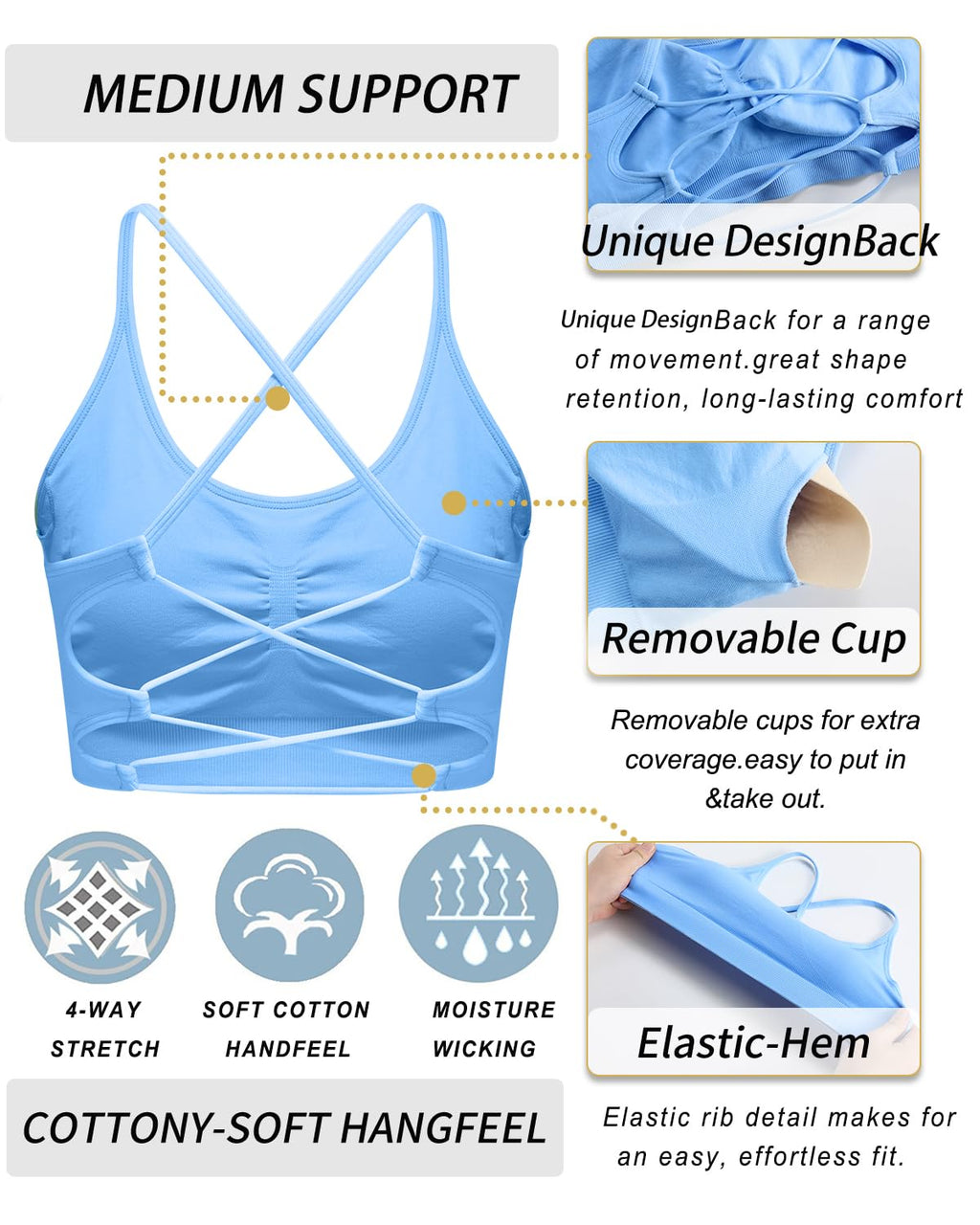 RUNNING GIRL Sports Bras for Women,Sexy Crisscross Back Seamless Supportive Sports Bra Medium Support with Removable Pads