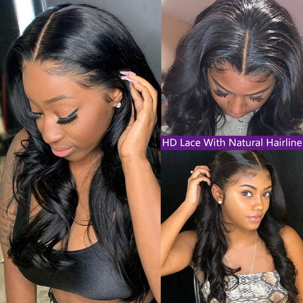Lemoda Wholesale 13X4 Body Wave Human Hair Lace Front Wigs 16inch Natural Black 200% Density Brazilian HD Lace Wig Natural Hairline Color 1B 100% Human Hair Wig