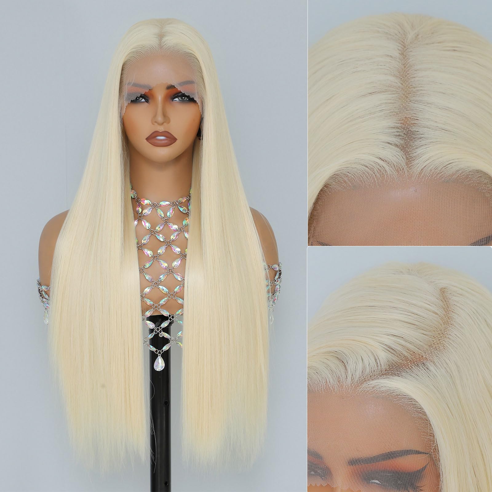 Synthetic Lace Front Wig, Honey Blonde Wig 13x6 Hd Lace Pre-Plucked Long Straight Highlights Glueless Wigs for Black Women 26 Inch Suitable for Everyday Wear
