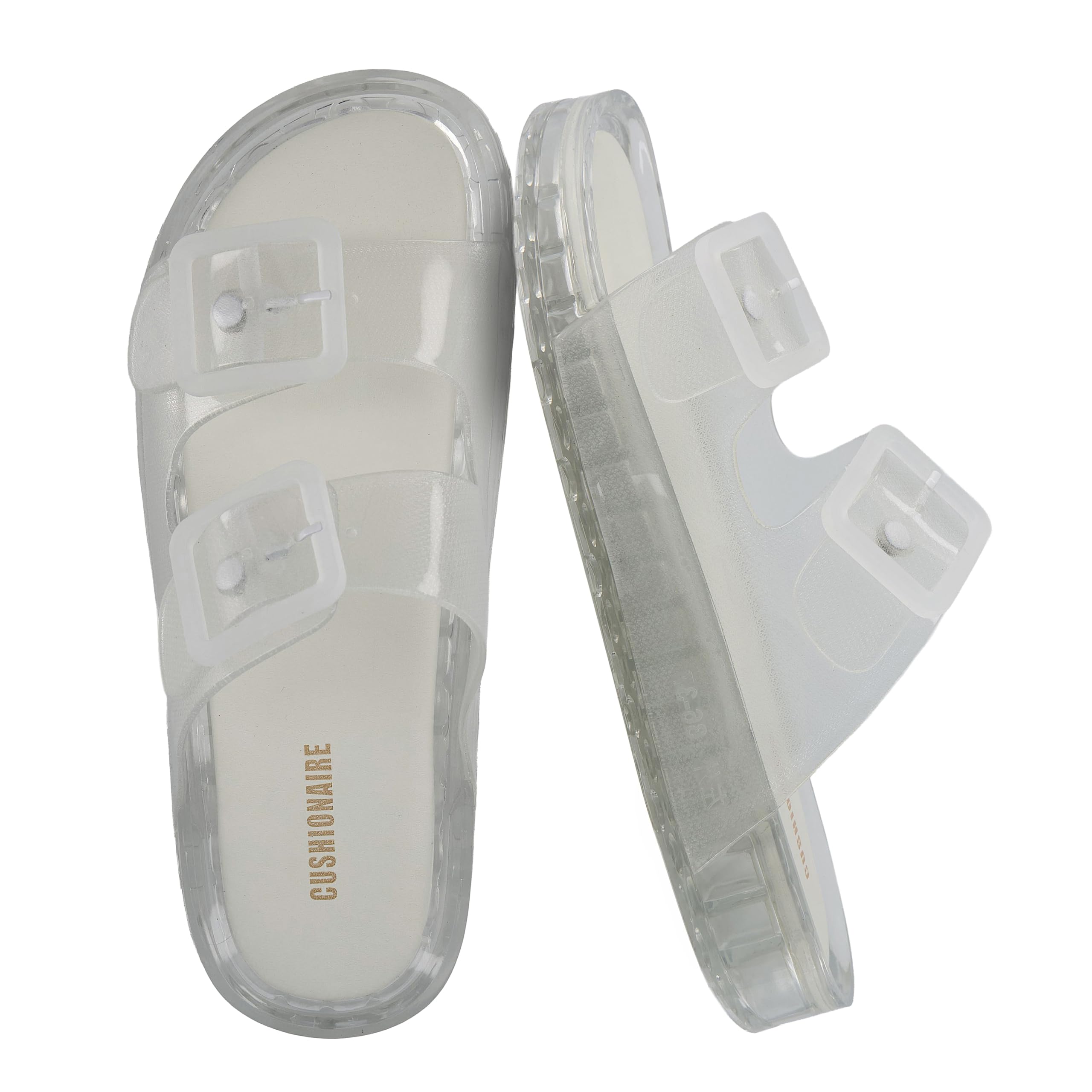 CUSHIONAIRE Pool Slides for Women Waterproof Double Buckle Adjustable Slip-On Womens Sandals for Beach Shower Casual Wear