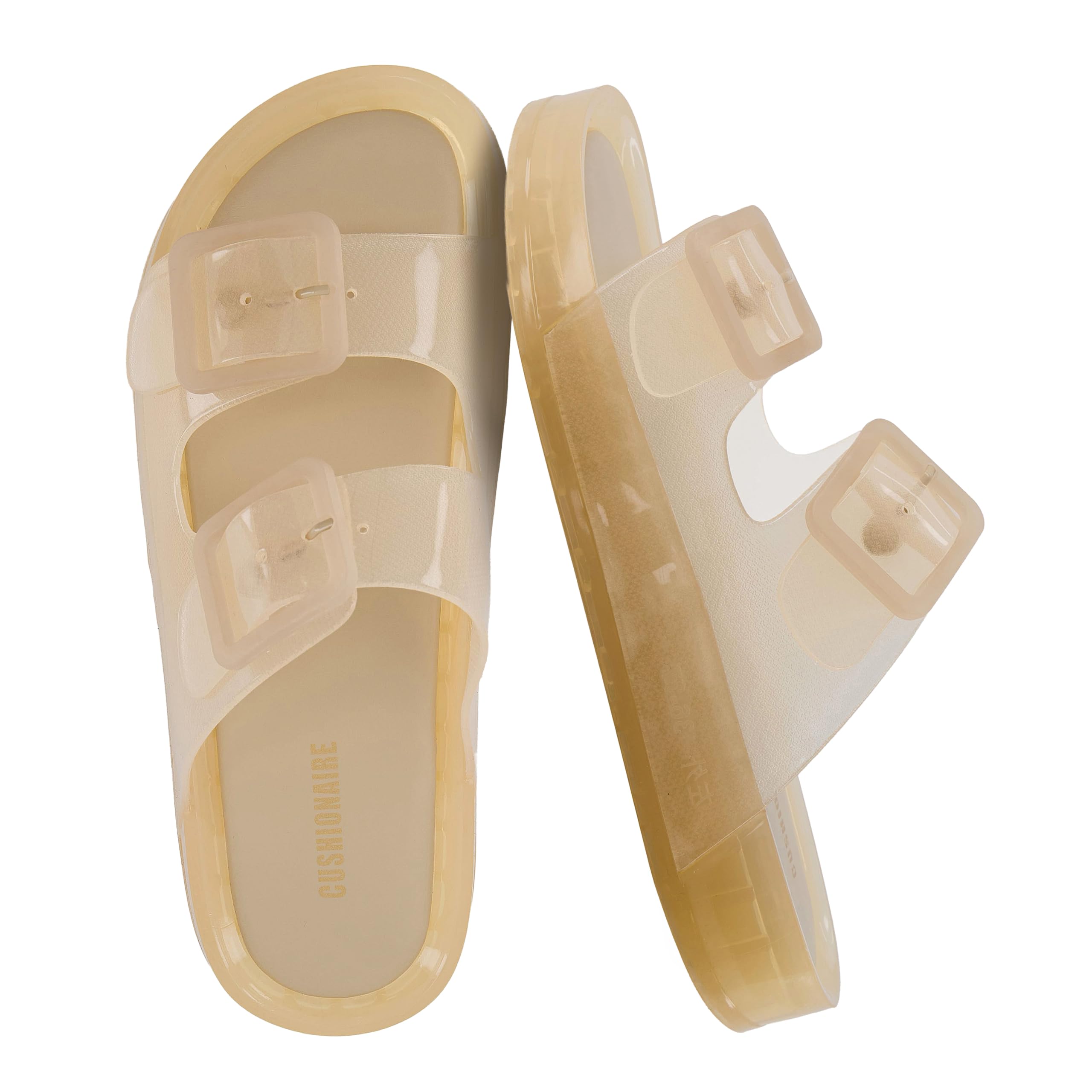 CUSHIONAIRE Pool Slides for Women Waterproof Double Buckle Adjustable Slip-On Womens Sandals for Beach Shower Casual Wear