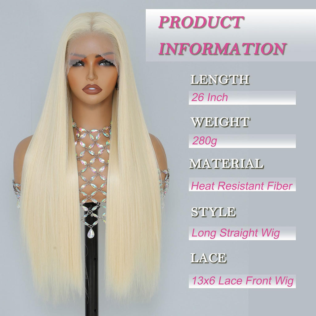 Synthetic Lace Front Wig, Honey Blonde Wig 13x6 Hd Lace Pre-Plucked Long Straight Highlights Glueless Wigs for Black Women 26 Inch Suitable for Everyday Wear