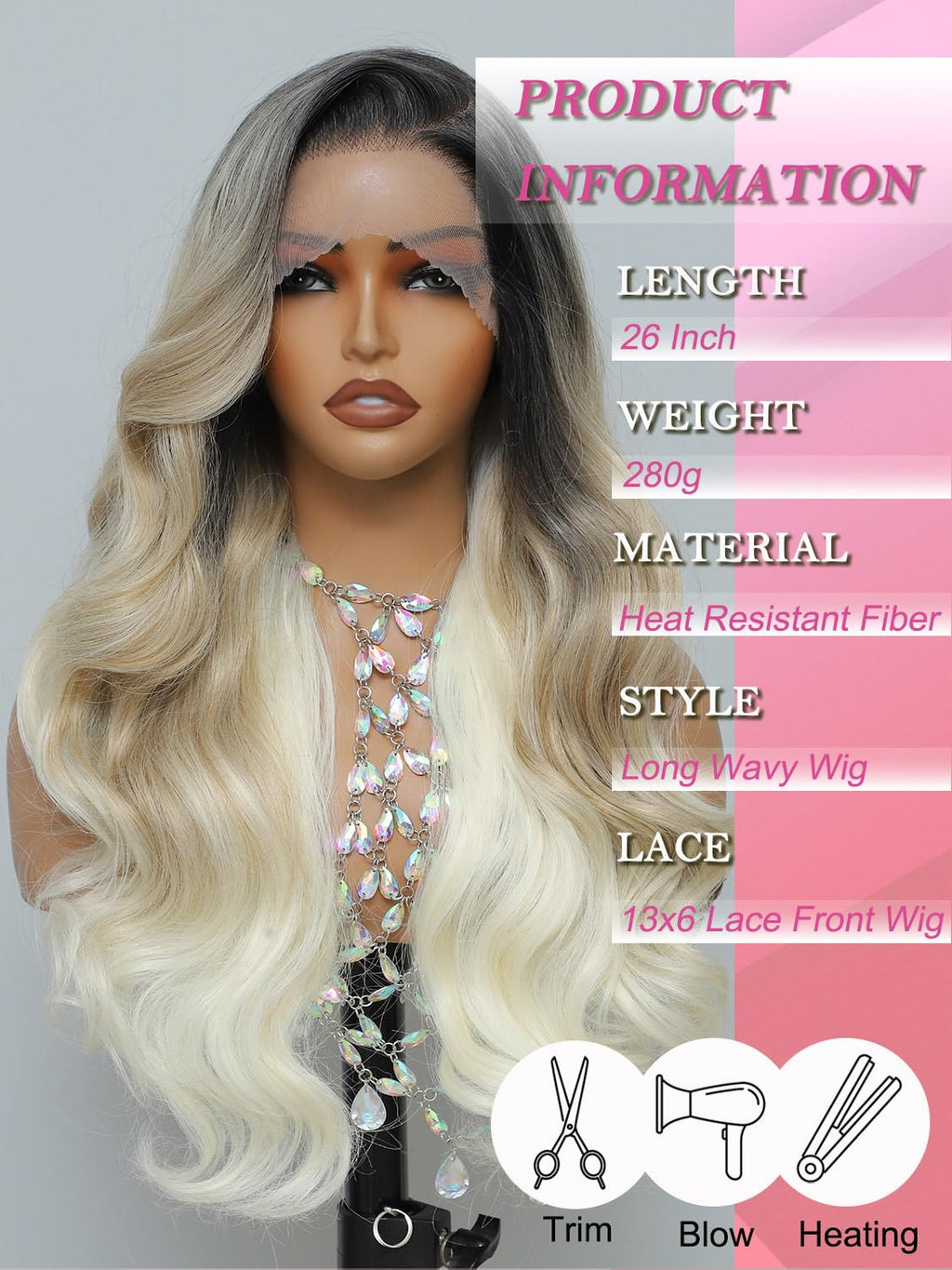 Synthetic Lace Front Wig, Honey Blonde Wig 13x6 Hd Lace Pre-Plucked Long Straight Highlights Glueless Wigs for Black Women 26 Inch Suitable for Everyday Wear