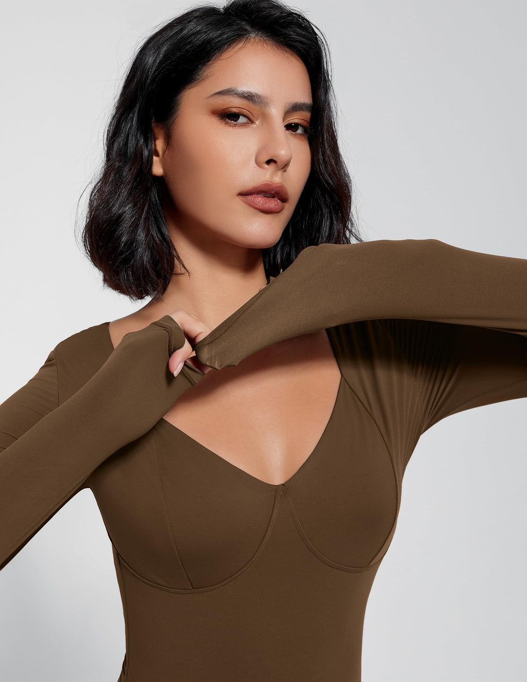 Avidlove Bodysuit for Women Long Sleeve Double Lined Tank Top V Neck Bodysuit Tummy Control Shapewear