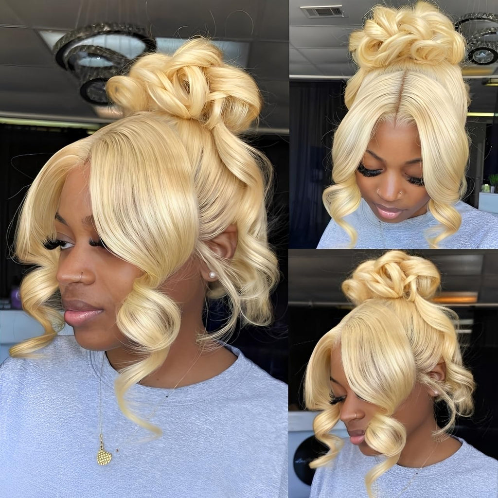 wigcool Hidden Strap Body Wave 360 613 Lace Front Wig Human Hair Glueless Wigs Human hair Pre Plucked Pre Bleached 180% Density Blonde Wig With Drawstring HD Full Lace Human Hair Wigs 20Inch