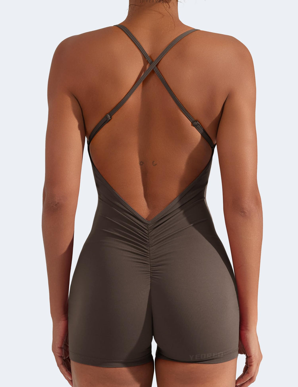 YEOREO Backless Tummy Control Jumpsuits for Women One Piece Workout Jumpsuits Sleeveless V Back Lizvette Scrunch Yoga Rompers