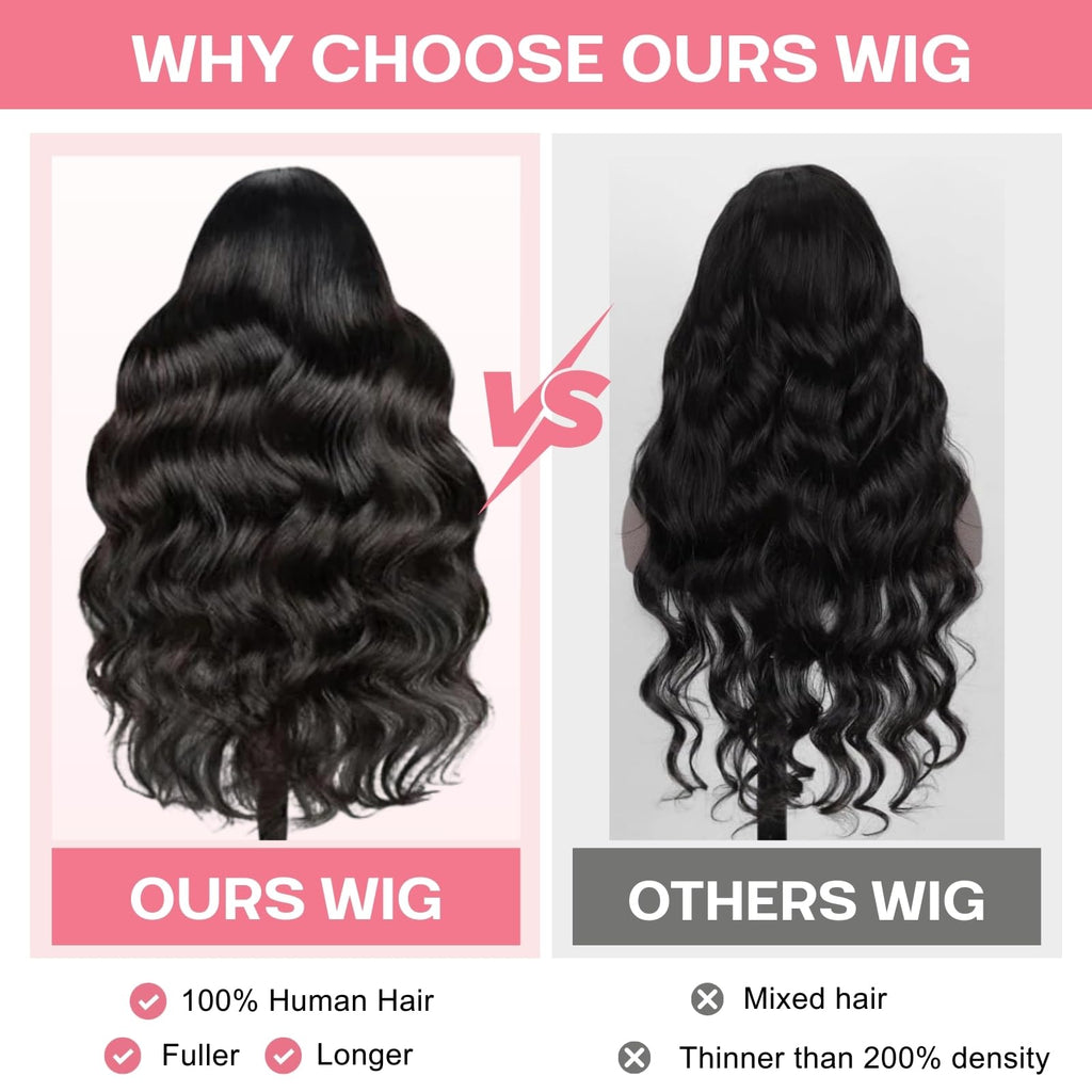 Body Wave Lace Front Wigs Human Hair Pre Plucked HD Lace Frontal Wig for Women Soft Remy 200 Density Brazilian Raw Human Hair Natural Black 24 Inch