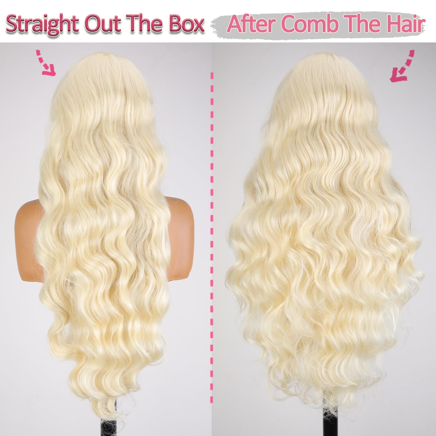 SOKU 13x6 Lace Frontal Water Wave Wigs with Baby Hair Natural Black 34 Inch Long Synthetic Hair Pre-plucked Free Part Transparent Swiss Lace Front Wavy Wigs for Women
