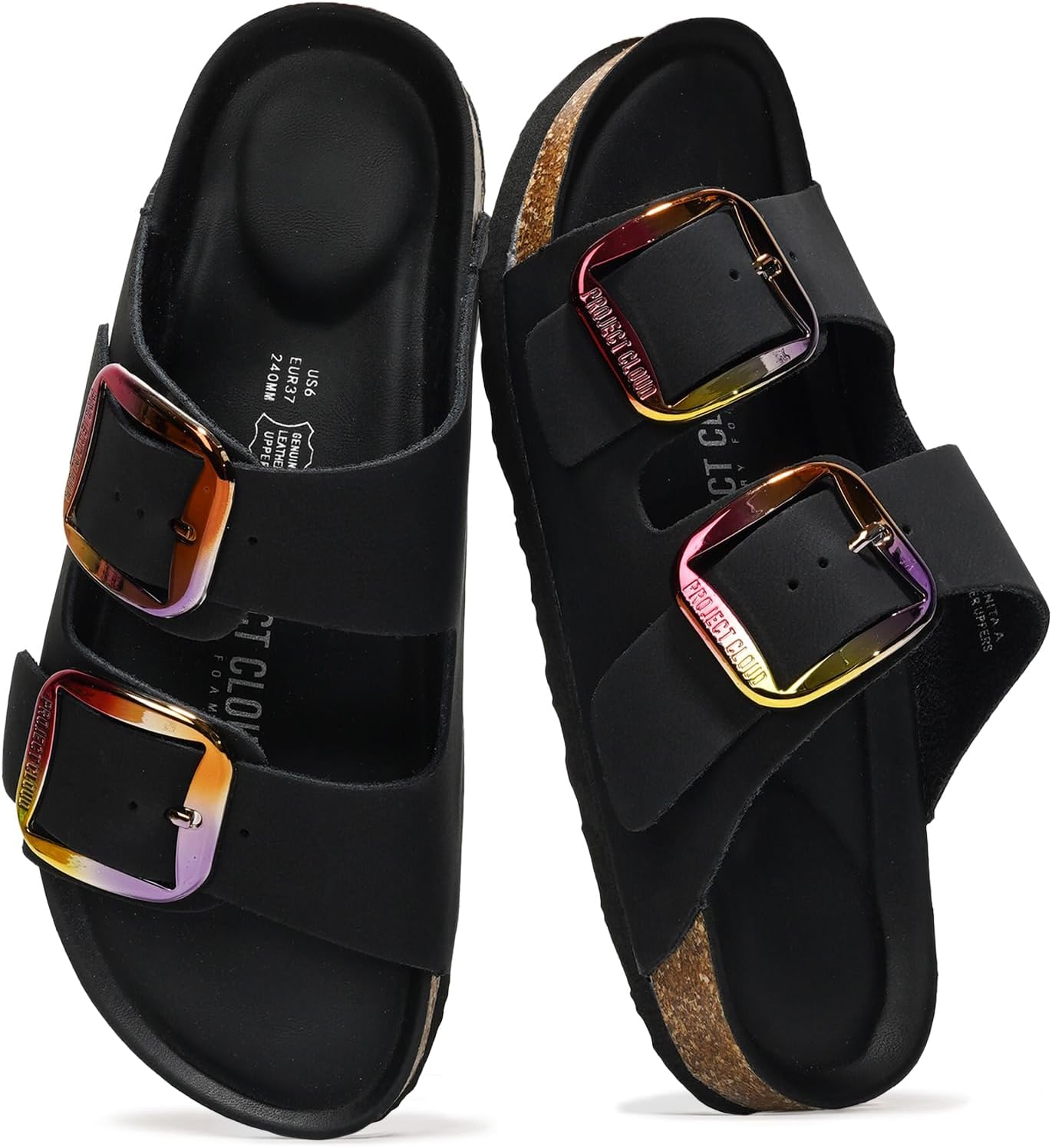 Project Cloud 100% Genuine Leather Flat Sandals for Women 2026 Comfortable Beach Essentials Womens Sandals Memory Foam Vacation Essentials Slides for Women Footwear (Santorini)