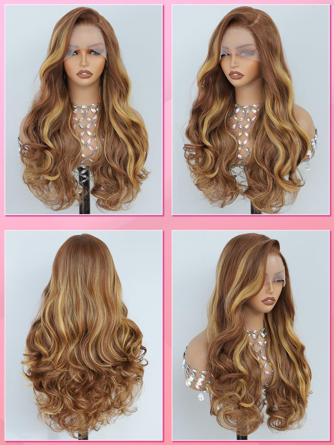 Synthetic Lace Front Wig, Honey Blonde Wig 13x6 Hd Lace Pre-Plucked Long Straight Highlights Glueless Wigs for Black Women 26 Inch Suitable for Everyday Wear