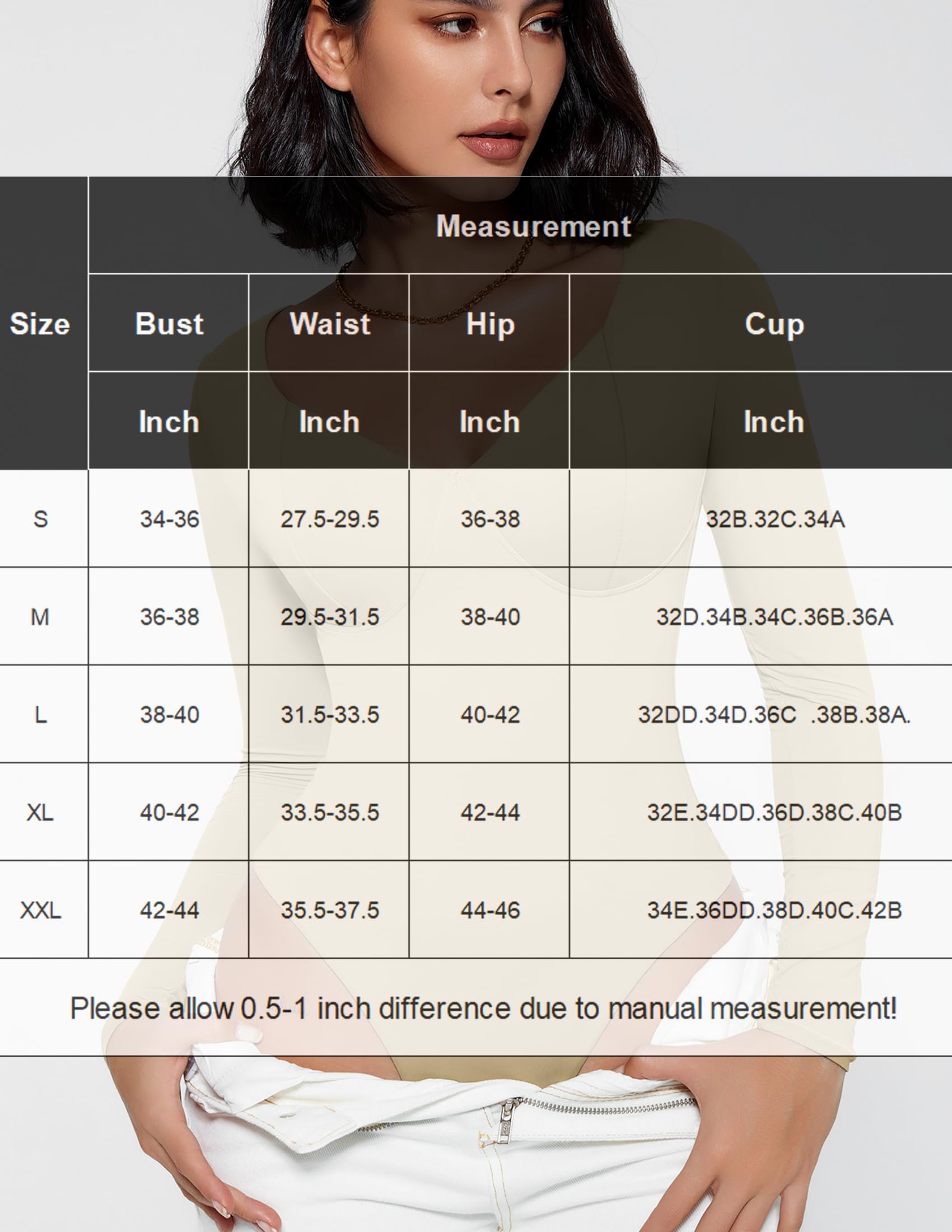 Avidlove Bodysuit for Women Long Sleeve Double Lined Tank Top V Neck Bodysuit Tummy Control Shapewear