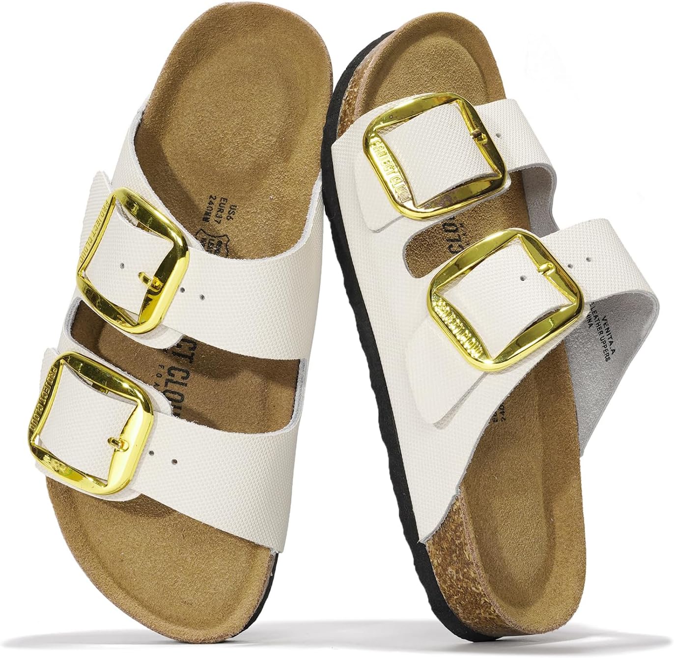 Project Cloud 100% Genuine Leather Flat Sandals for Women 2026 Comfortable Beach Essentials Womens Sandals Memory Foam Vacation Essentials Slides for Women Footwear (Santorini)