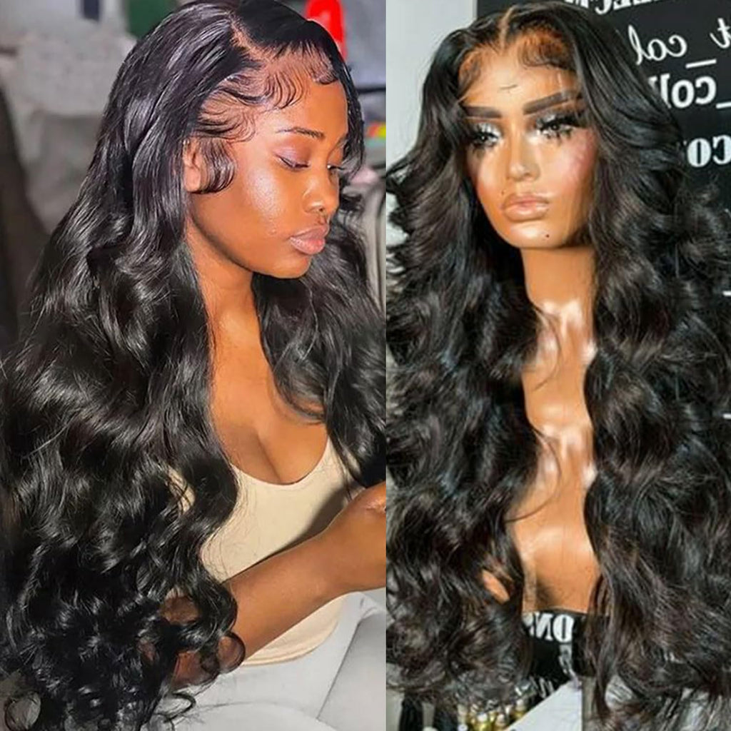 Lemoda Wholesale 13X4 Body Wave Human Hair Lace Front Wigs 16inch Natural Black 200% Density Brazilian HD Lace Wig Natural Hairline Color 1B 100% Human Hair Wig