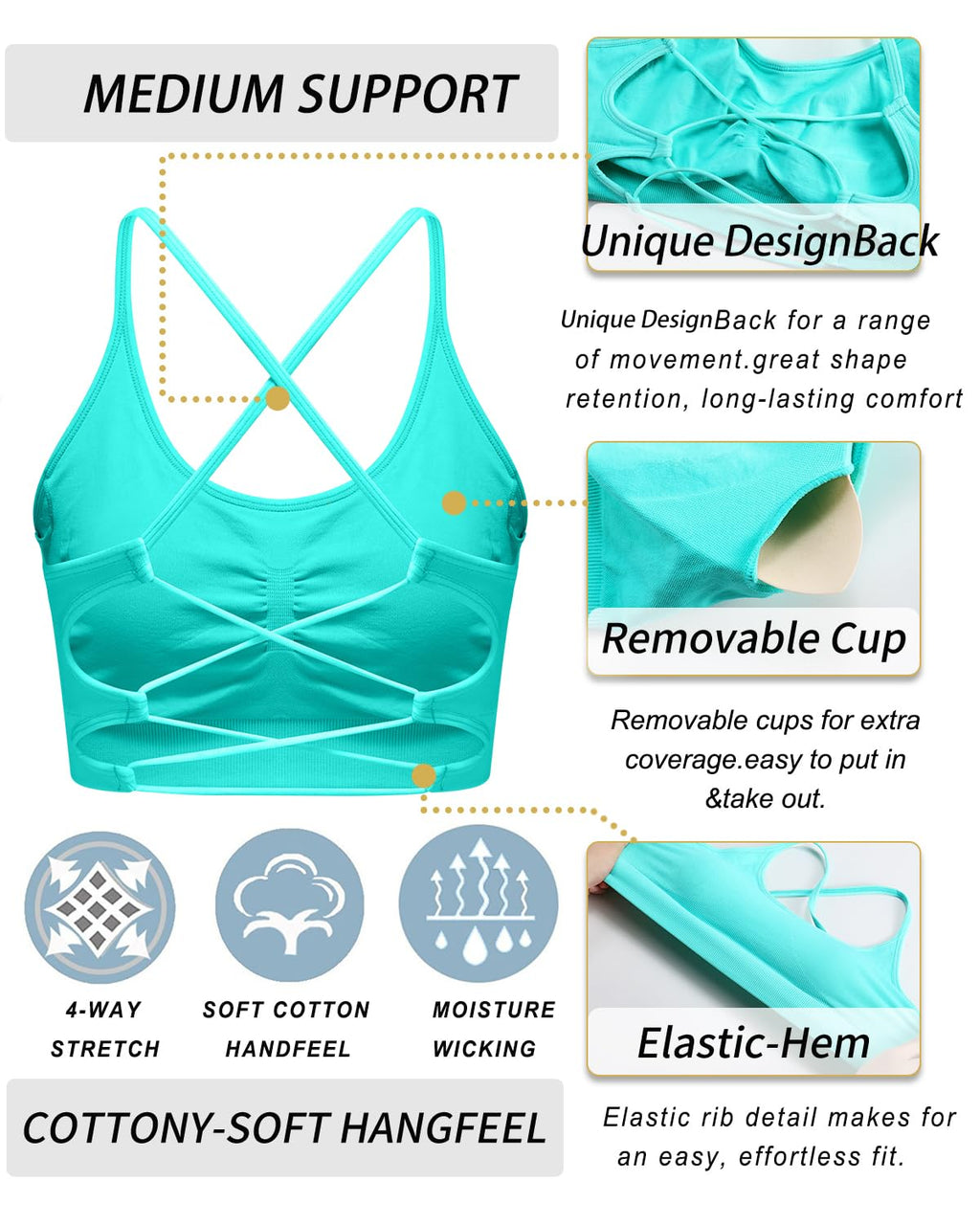 RUNNING GIRL Sports Bras for Women,Sexy Crisscross Back Seamless Supportive Sports Bra Medium Support with Removable Pads