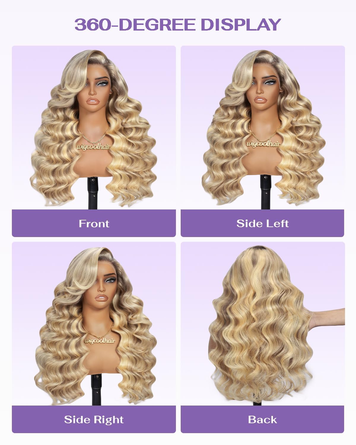wigcool Hidden Strap Body Wave 360 613 Lace Front Wig Human Hair Glueless Wigs Human hair Pre Plucked Pre Bleached 180% Density Blonde Wig With Drawstring HD Full Lace Human Hair Wigs 20Inch