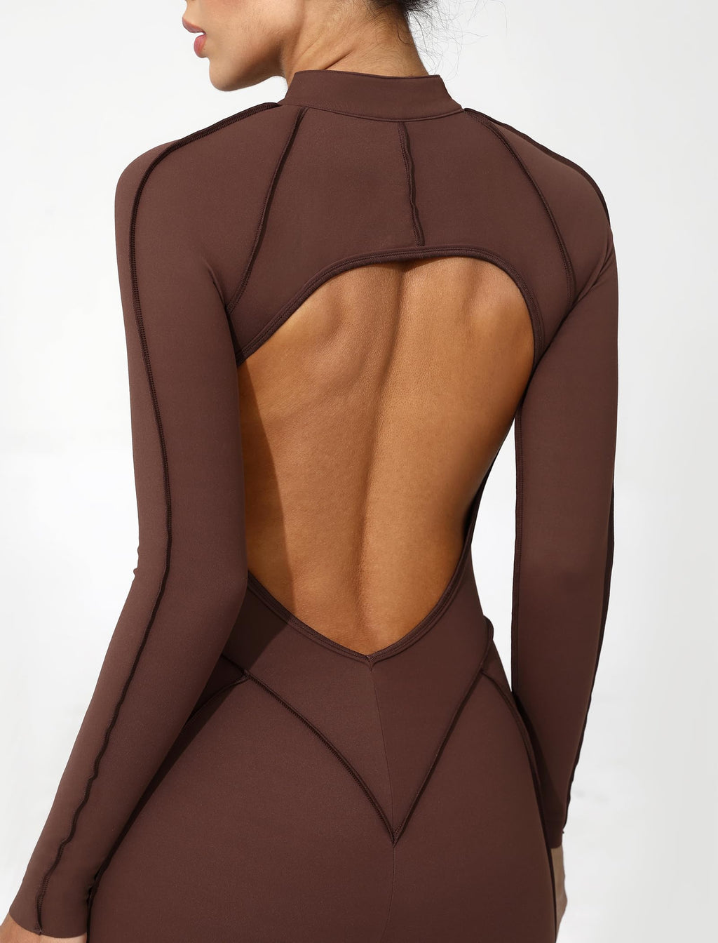 ABOCIW Womens Zipper Long Long Sleeve Workout Jumpsuit Contouring Seams Backless Bodysuit Yoga Rompers Catsuit