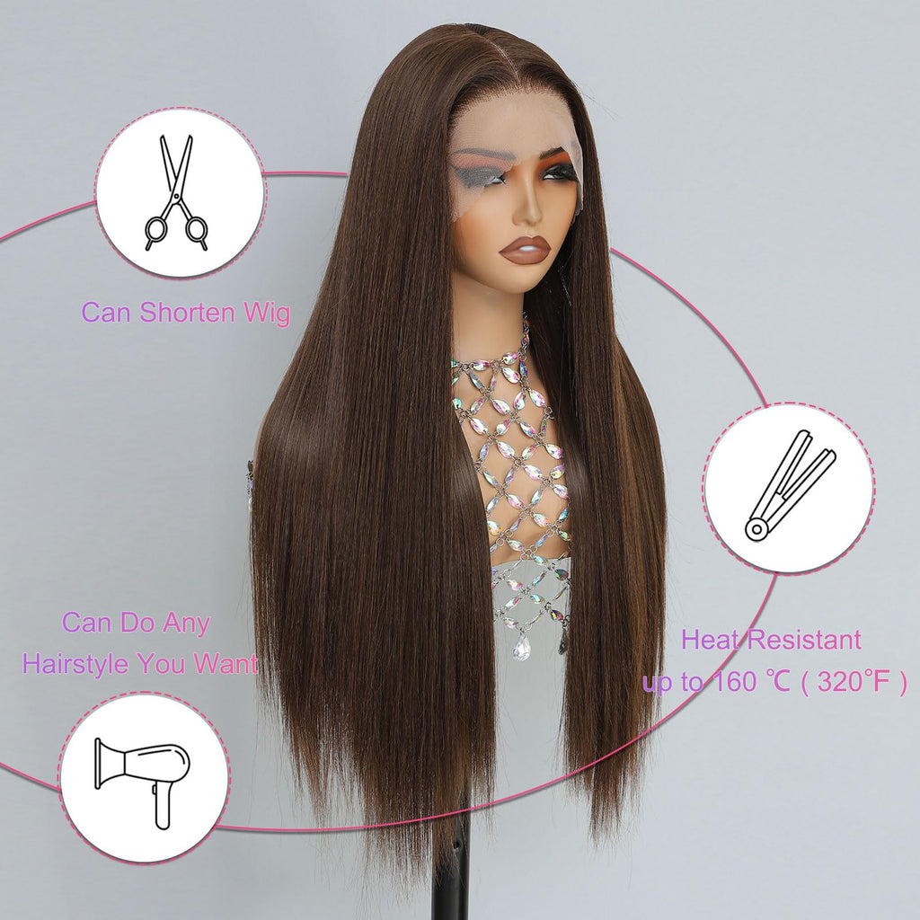 Synthetic Lace Front Wig, Honey Blonde Wig 13x6 Hd Lace Pre-Plucked Long Straight Highlights Glueless Wigs for Black Women 26 Inch Suitable for Everyday Wear