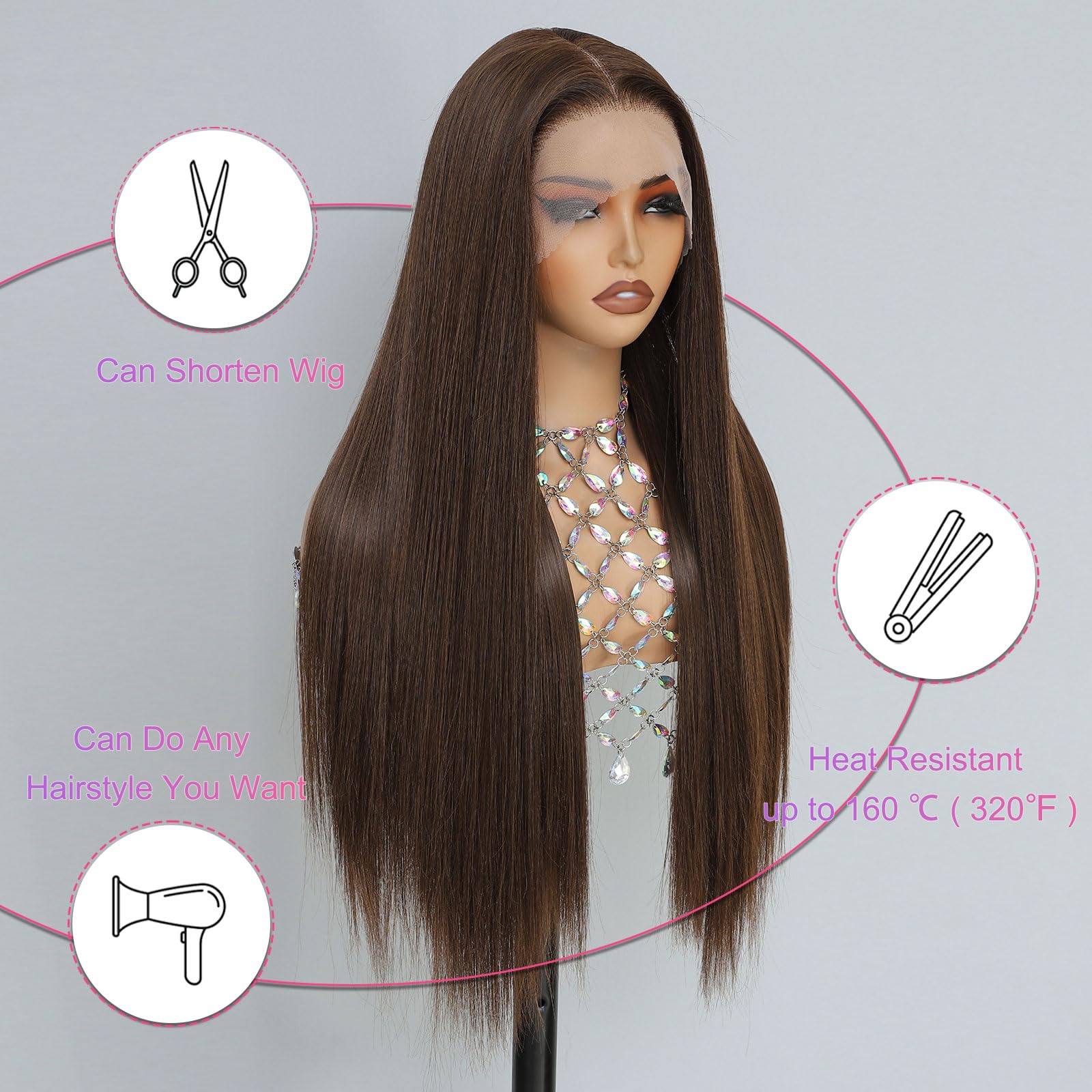 Synthetic Lace Front Wig, Honey Blonde Wig 13x6 Hd Lace Pre-Plucked Long Straight Highlights Glueless Wigs for Black Women 26 Inch Suitable for Everyday Wear
