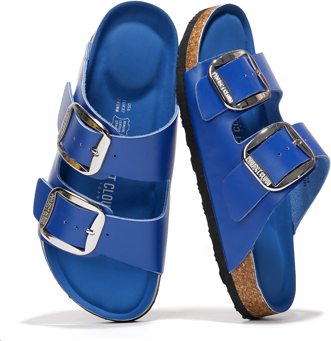 Project Cloud 100% Genuine Leather Flat Sandals for Women 2026 Comfortable Beach Essentials Womens Sandals Memory Foam Vacation Essentials Slides for Women Footwear (Santorini)