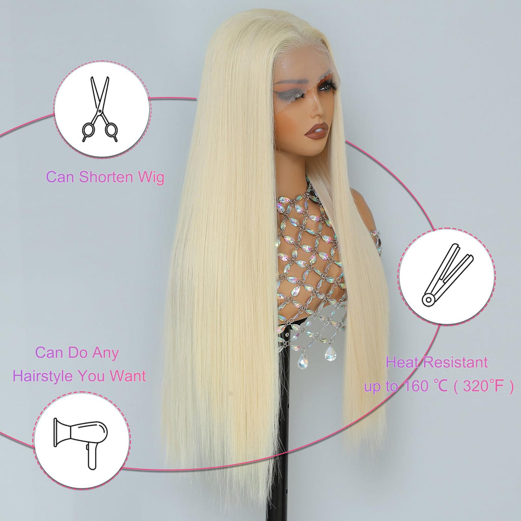 Synthetic Lace Front Wig, Honey Blonde Wig 13x6 Hd Lace Pre-Plucked Long Straight Highlights Glueless Wigs for Black Women 26 Inch Suitable for Everyday Wear