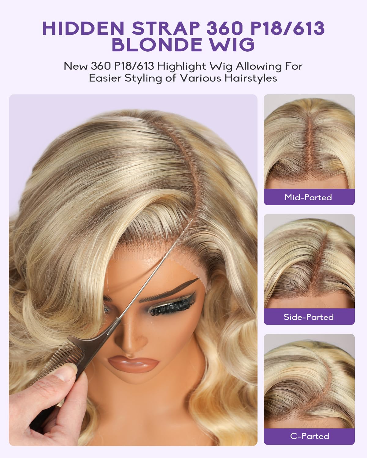 wigcool Hidden Strap Body Wave 360 613 Lace Front Wig Human Hair Glueless Wigs Human hair Pre Plucked Pre Bleached 180% Density Blonde Wig With Drawstring HD Full Lace Human Hair Wigs 20Inch