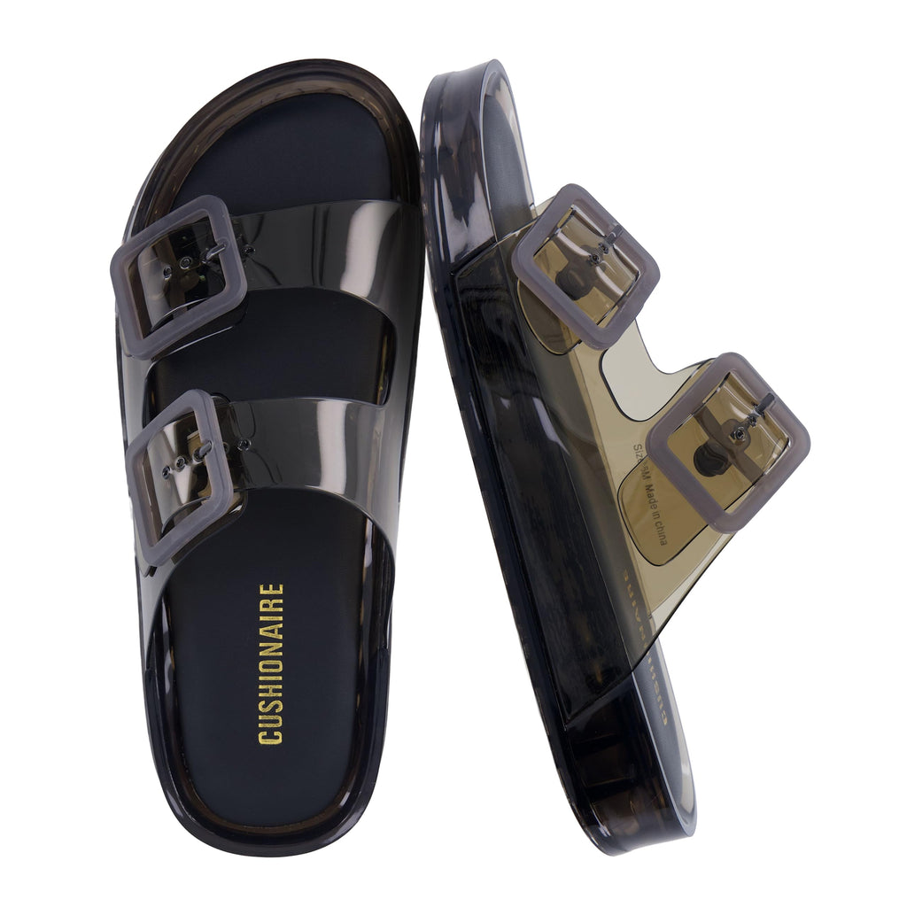CUSHIONAIRE Pool Slides for Women Waterproof Double Buckle Adjustable Slip-On Womens Sandals for Beach Shower Casual Wear