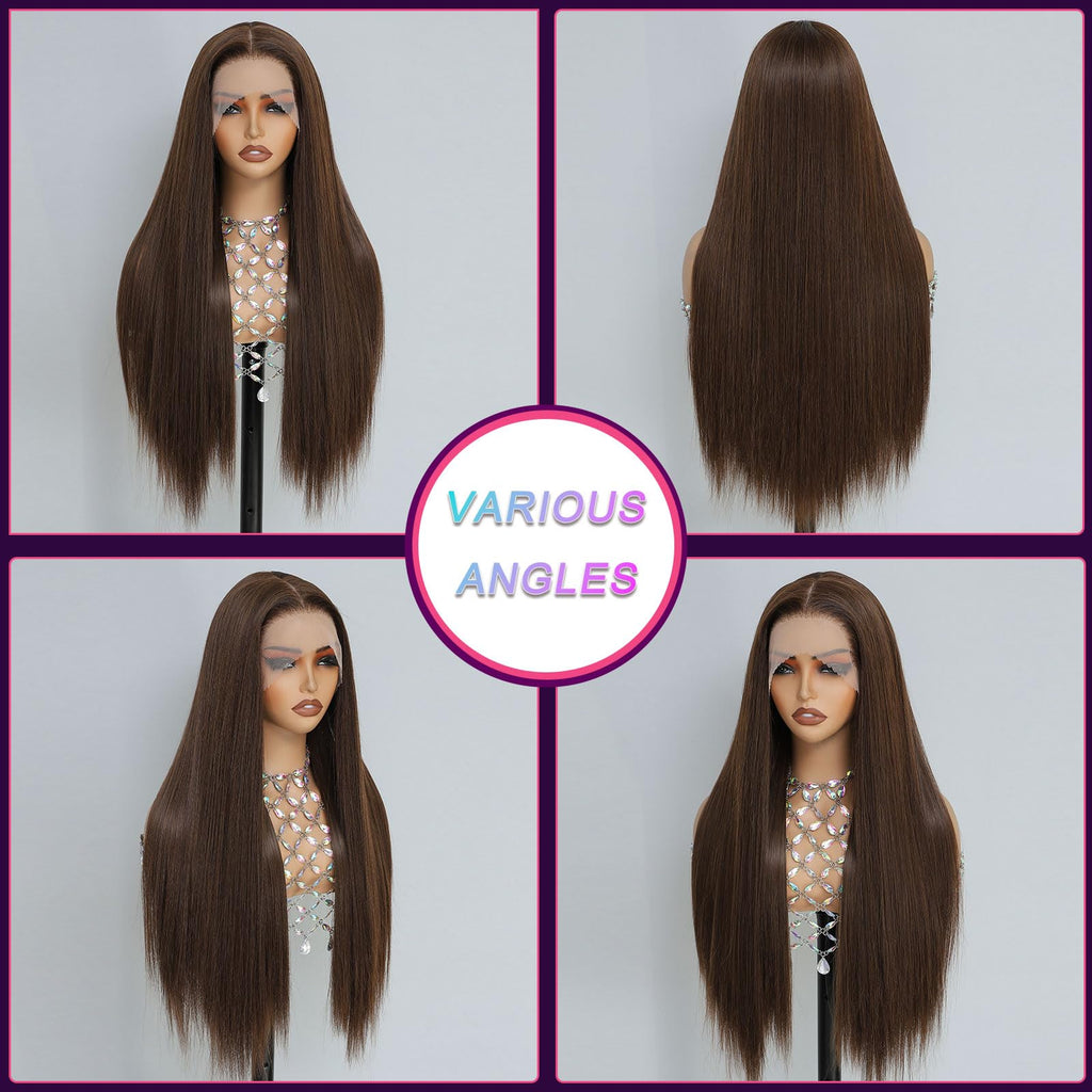 Synthetic Lace Front Wig, Honey Blonde Wig 13x6 Hd Lace Pre-Plucked Long Straight Highlights Glueless Wigs for Black Women 26 Inch Suitable for Everyday Wear