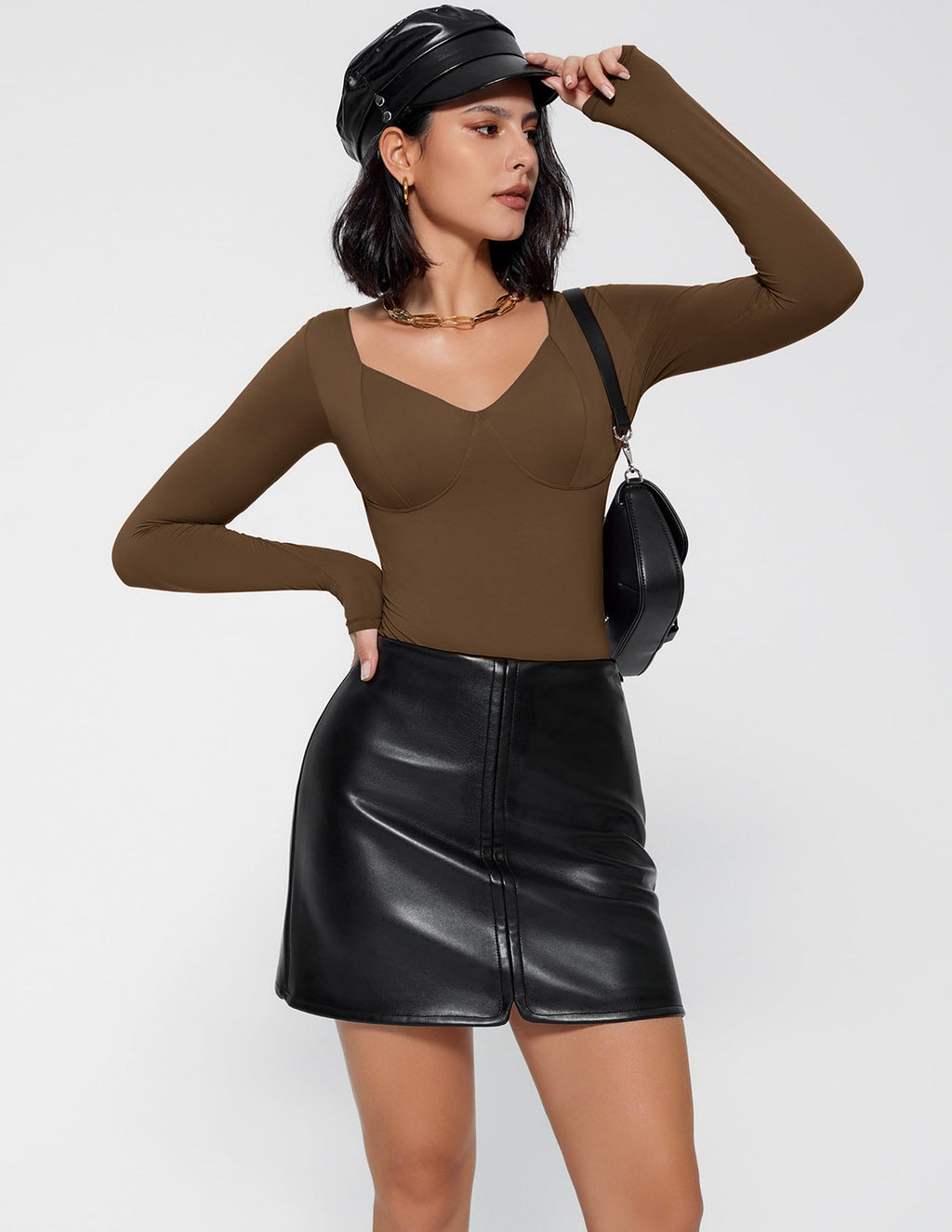 Avidlove Bodysuit for Women Long Sleeve Double Lined Tank Top V Neck Bodysuit Tummy Control Shapewear